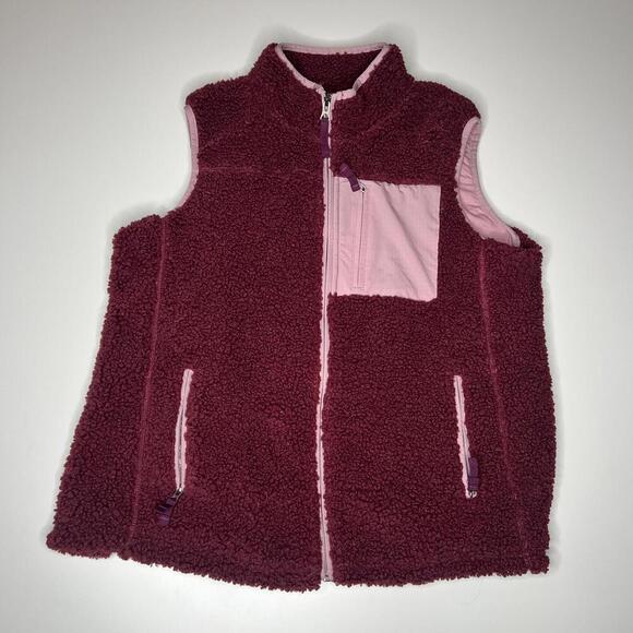 Orvis Women’s Sherpa Fleece Vest Burgundy Pink L Large Zip Front Outdoor Casual - Picture 1 of 9